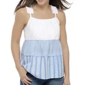 NWT Crown & Ivy Ruffle Tank Blue & White Size Large